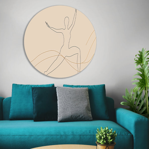 Abstracte minimalistische lijntekening van figuur aluminium muurcirkel