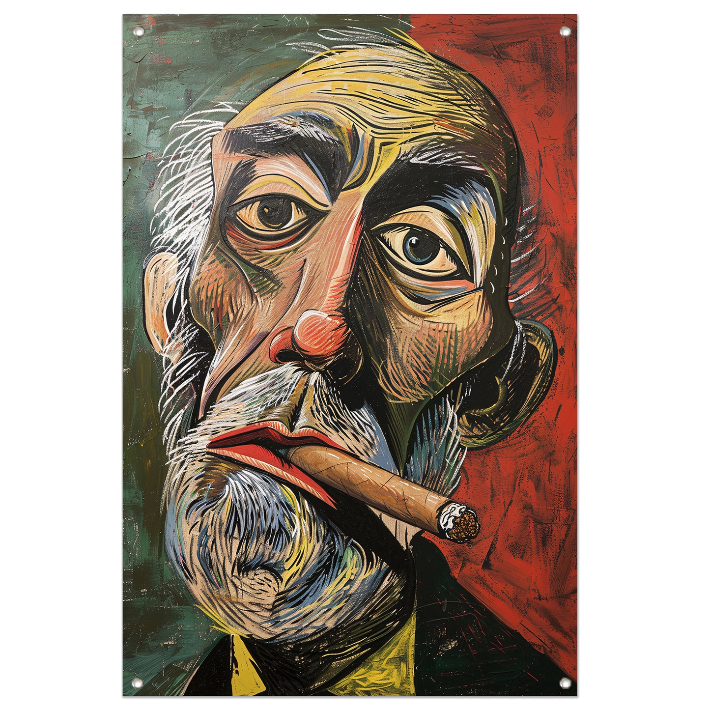 Abstract portret met felle kleuren en sigaar tuinposter