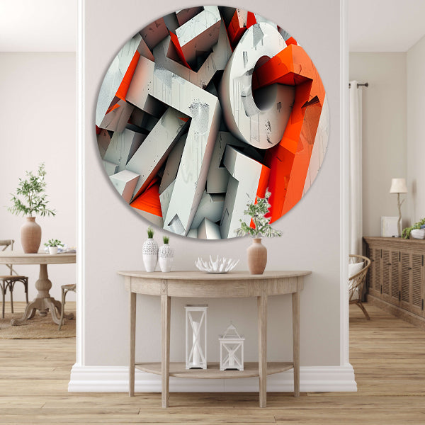 Dynamisch 3D typografie ontwerp met letters aluminium muurcirkel