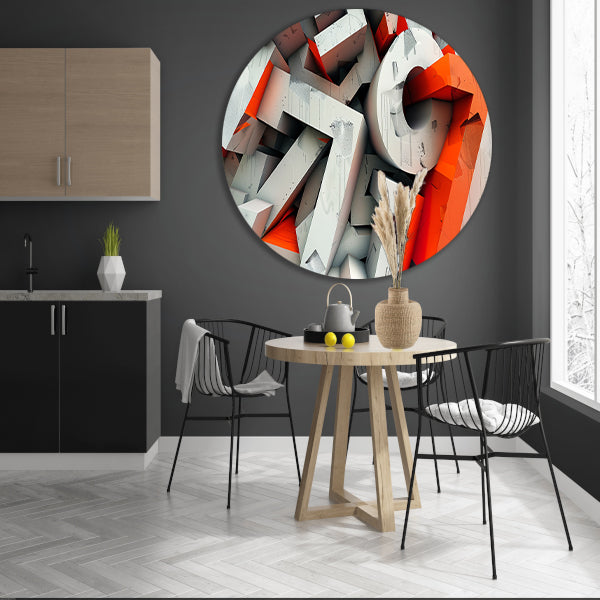 Dynamisch 3D typografie ontwerp met letters aluminium muurcirkel