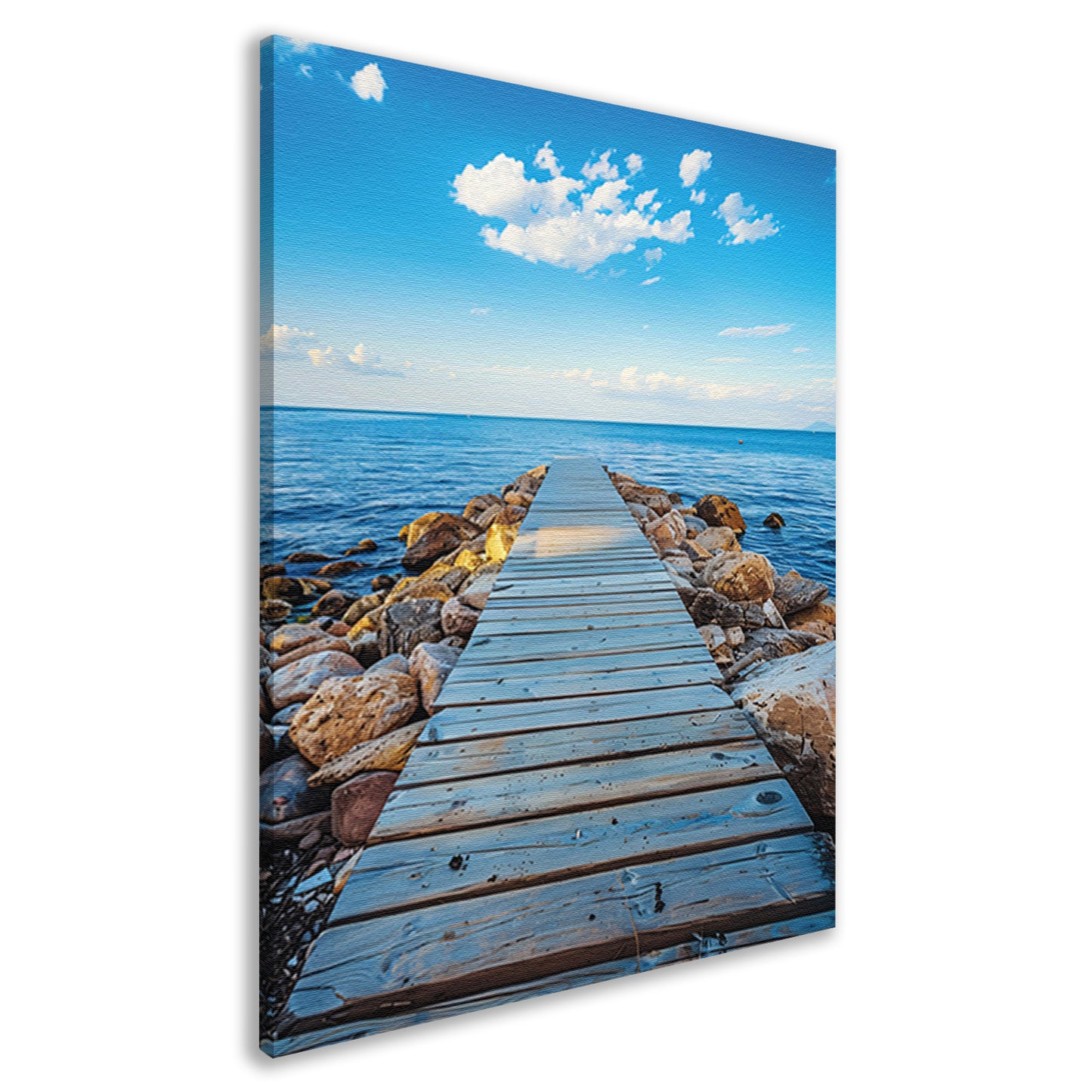 Houten steiger leidt naar serene blauwe zee canvas