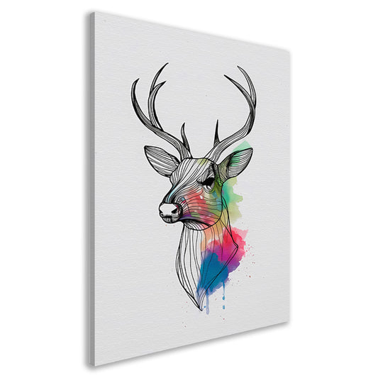Minimalistisch lijnkunst hert in kleurexplosie canvas