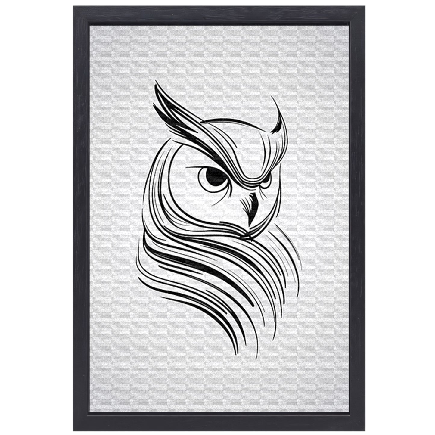 Minimalistische uil in zwart-wit lijnen canvas met baklijst