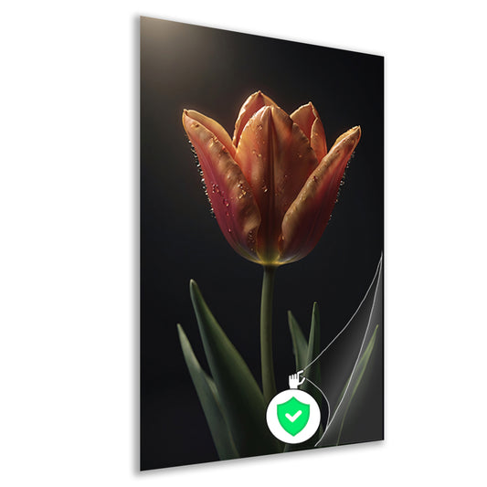 Dauwdruppels op levendige oranje tulp poster