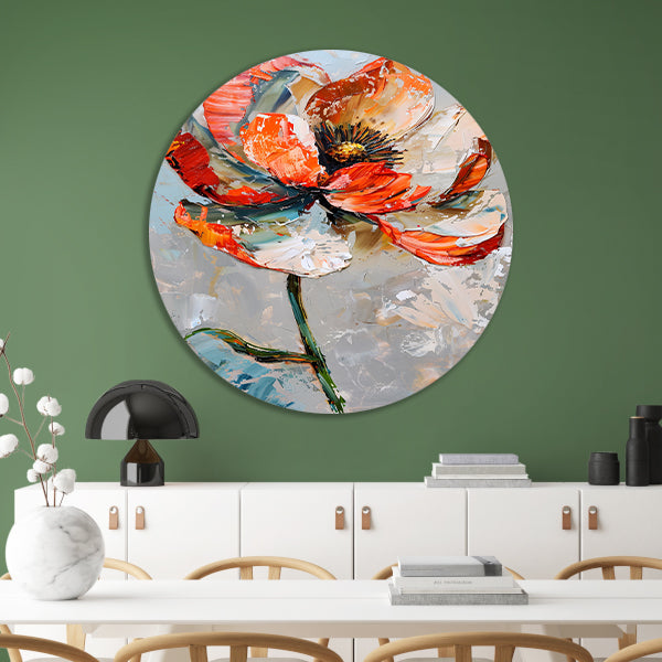 Abstracte bloem met levendige oranje en witte kleuren forex muurcirkel