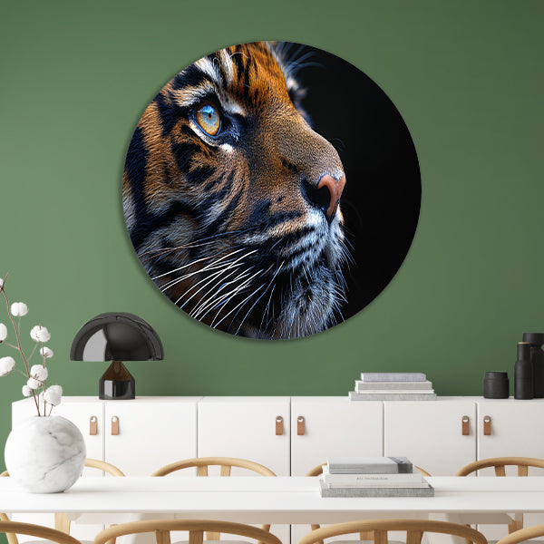 Het betoverende oog van de tijger aluminium muurcirkel