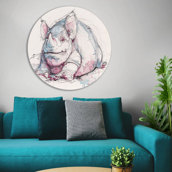 Abstract kleurrijk neushoorn schilderij voor interieur aluminium muurcirkel