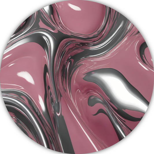 Dynamische Vloeiing in Zilver en Roze aluminium muurcirkel