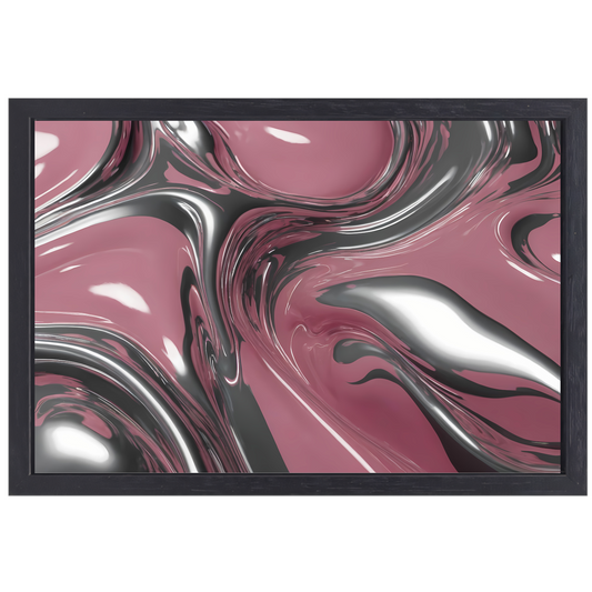 Dynamische Vloeiing in Zilver en Roze canvas met baklijst
