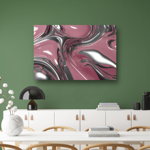 Dynamische Vloeiing in Zilver en Roze canvas met baklijst