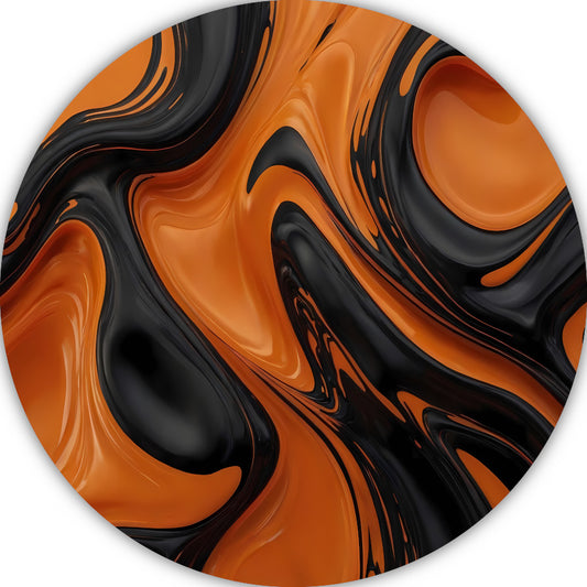 Dynamisch Oranje en Zwart Vloeibaar Design aluminium muurcirkel
