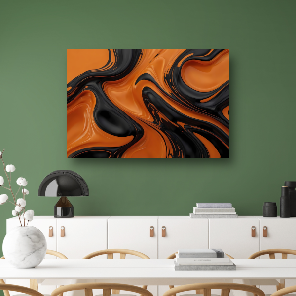 Dynamisch Oranje en Zwart Vloeibaar Design canvas met baklijst