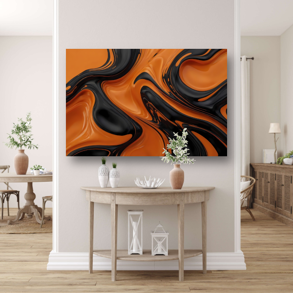 Dynamisch Oranje en Zwart Vloeibaar Design canvas met baklijst