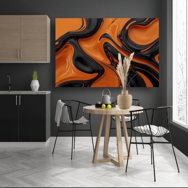 Dynamisch Oranje en Zwart Vloeibaar Design canvas met baklijst