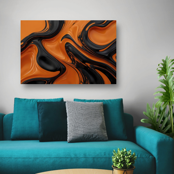 Dynamisch Oranje en Zwart Vloeibaar Design canvas met baklijst