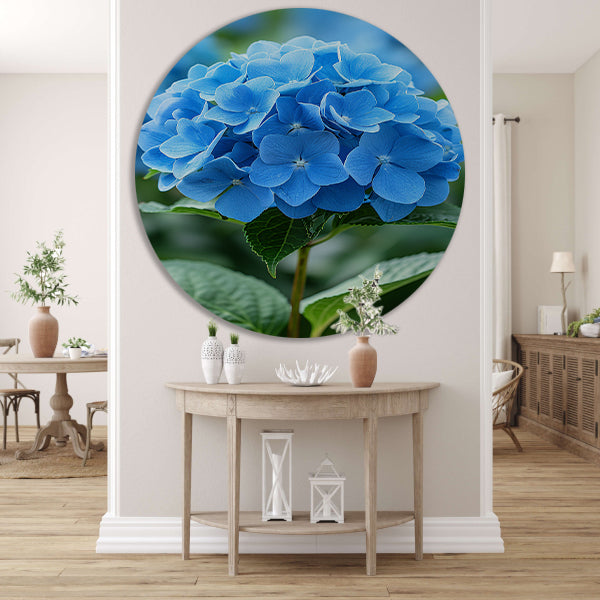 Close-up van een blauwe hortensia bloem aluminium muurcirkel