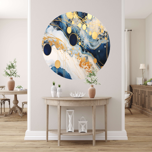 Blauwe diepten met gouden accenten aluminium muurcirkel