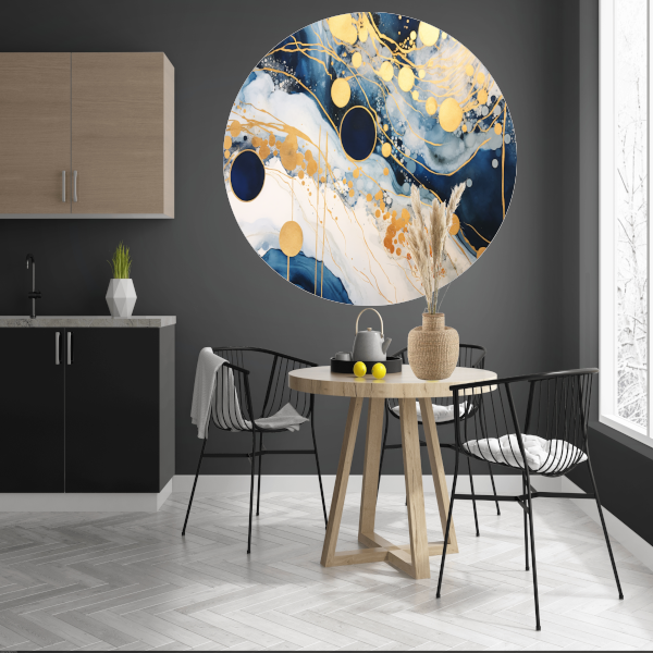 Blauwe diepten met gouden accenten aluminium muurcirkel