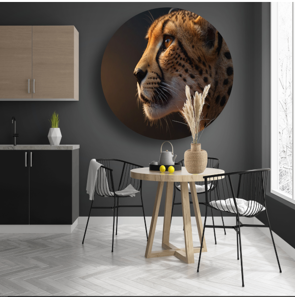 Intense blik van een majestueuze cheeta aluminium muurcirkel