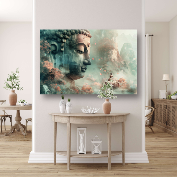 Mystieke Boeddha en Herfstachtig Berglandschap canvas