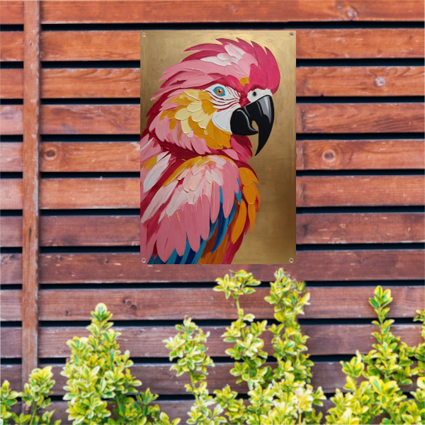 Levendige Papegaai met Gouden Textuur Achtergrond tuinposter