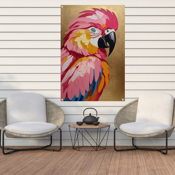 Levendige Papegaai met Gouden Textuur Achtergrond tuinposter