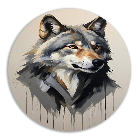 Intense Blik van een Abstracte Wolf aluminium muurcirkel