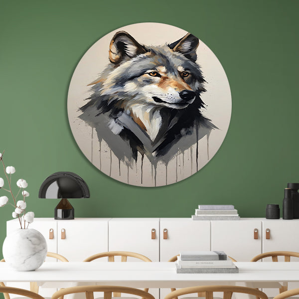 Intense Blik van een Abstracte Wolf aluminium muurcirkel