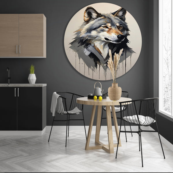 Intense Blik van een Abstracte Wolf aluminium muurcirkel