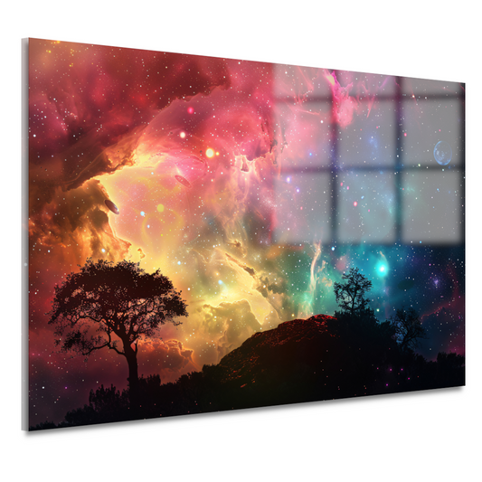 Silhouetboom tegen sterrenhemel acrylglas