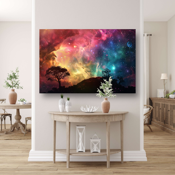 Silhouetboom tegen sterrenhemel poster