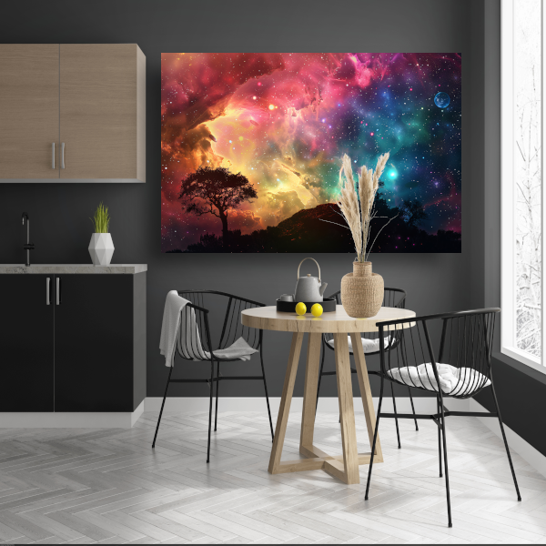 Silhouetboom tegen sterrenhemel poster
