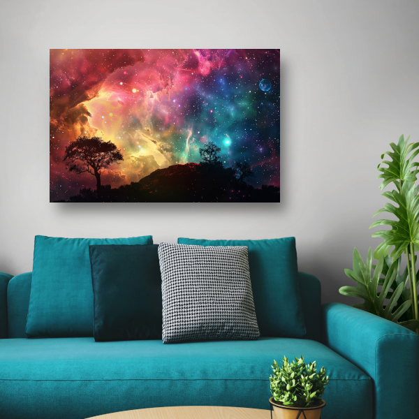 Silhouetboom tegen sterrenhemel poster