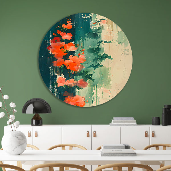 Abstracte expressie van levendige bloemen in natuur forex muurcirkel