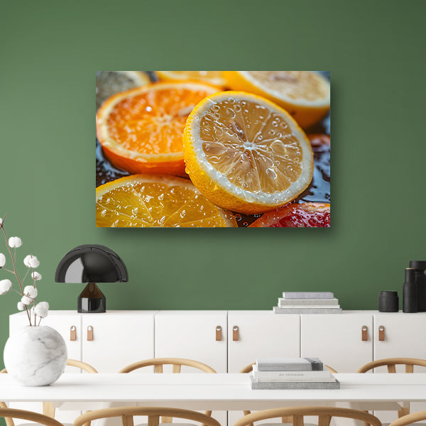 Citroenen en sinaasappels op snijplank canvas