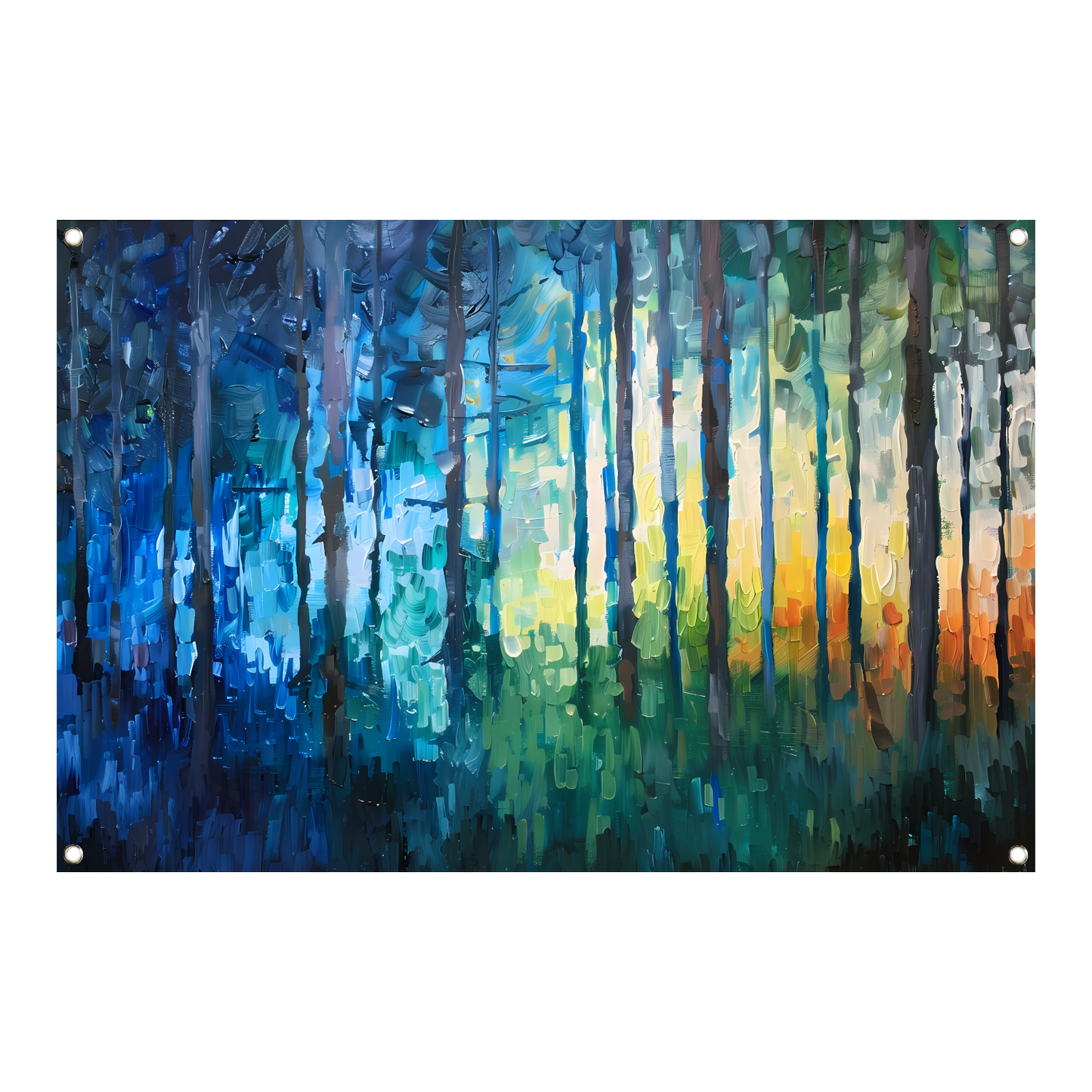 Abstract expressionistisch bos in kleurrijke olieverf tuinposter
