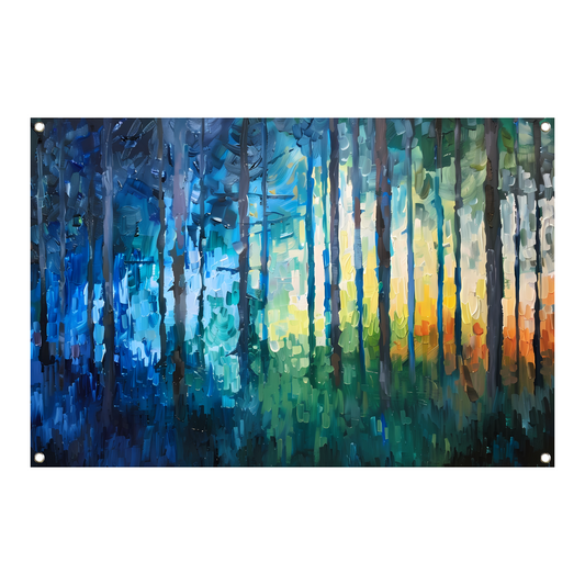 Abstract expressionistisch bos in kleurrijke olieverf tuinposter