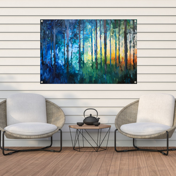 Abstract expressionistisch bos in kleurrijke olieverf tuinposter