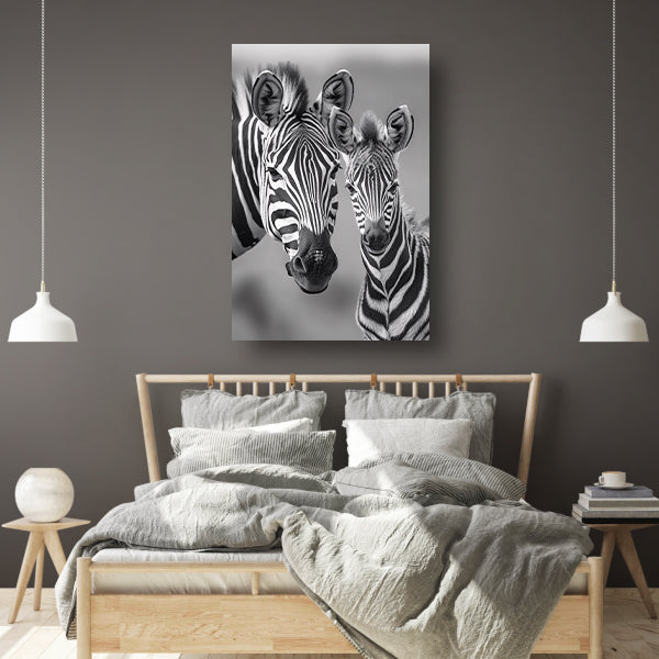 Zebra moeder en veulen in zwart-wit acrylglas