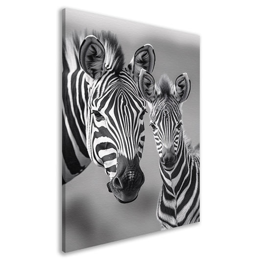 Zebra moeder en veulen in zwart-wit canvas