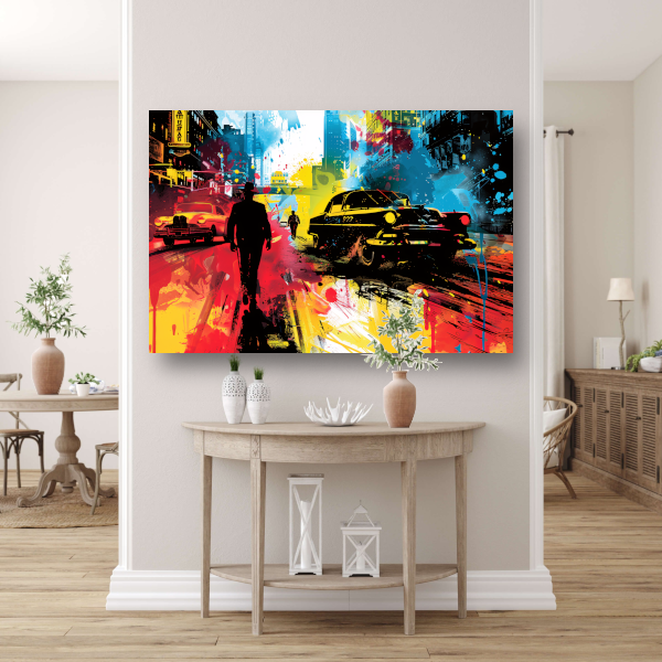 Dynamisch Stadsgezicht met Kleureplosies acrylglas