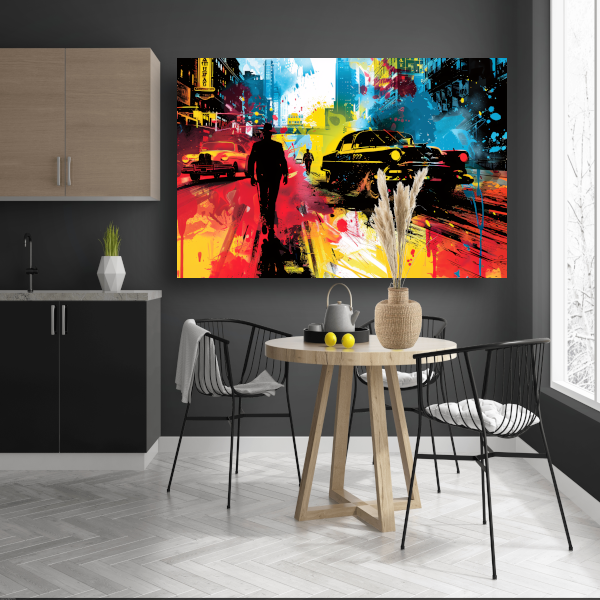 Dynamisch Stadsgezicht met Kleureplosies acrylglas