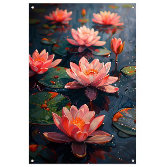 van Roze Waterlelies in een Vijver tuinposter