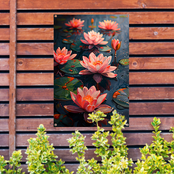 van Roze Waterlelies in een Vijver tuinposter