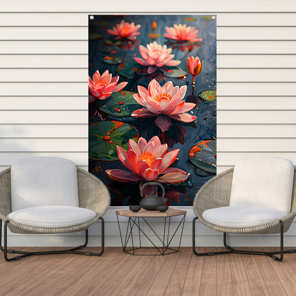 van Roze Waterlelies in een Vijver tuinposter