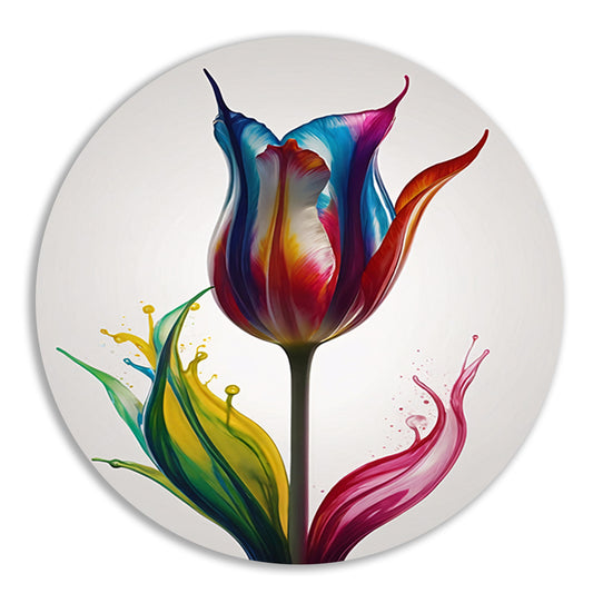 Moderne Kleurrijke Tulp in Vloeibare Stijl aluminium muurcirkel