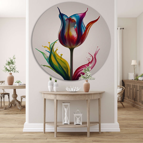 Moderne Kleurrijke Tulp in Vloeibare Stijl forex muurcirkel