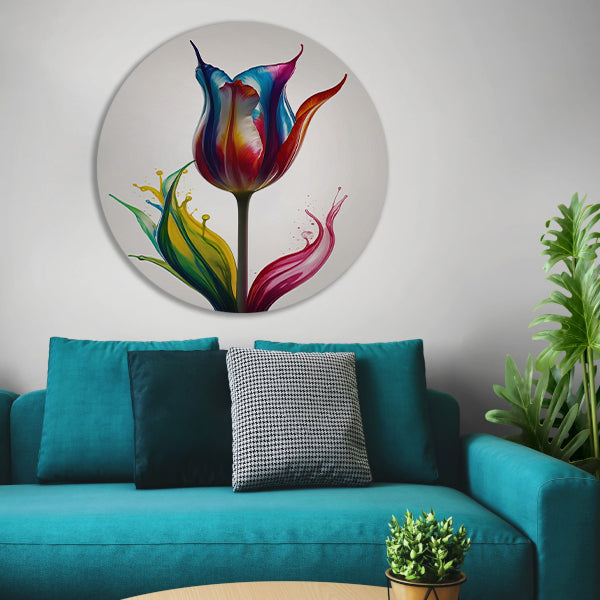 Moderne Kleurrijke Tulp in Vloeibare Stijl forex muurcirkel
