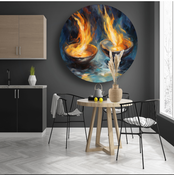 Vurige symfonie in kleurrijke schalen aluminium muurcirkel