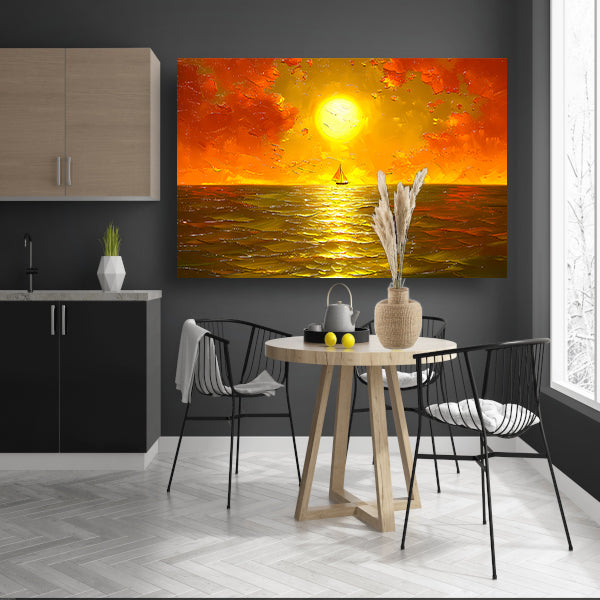 Prachtige zonsondergang met zeilboot op zee canvas